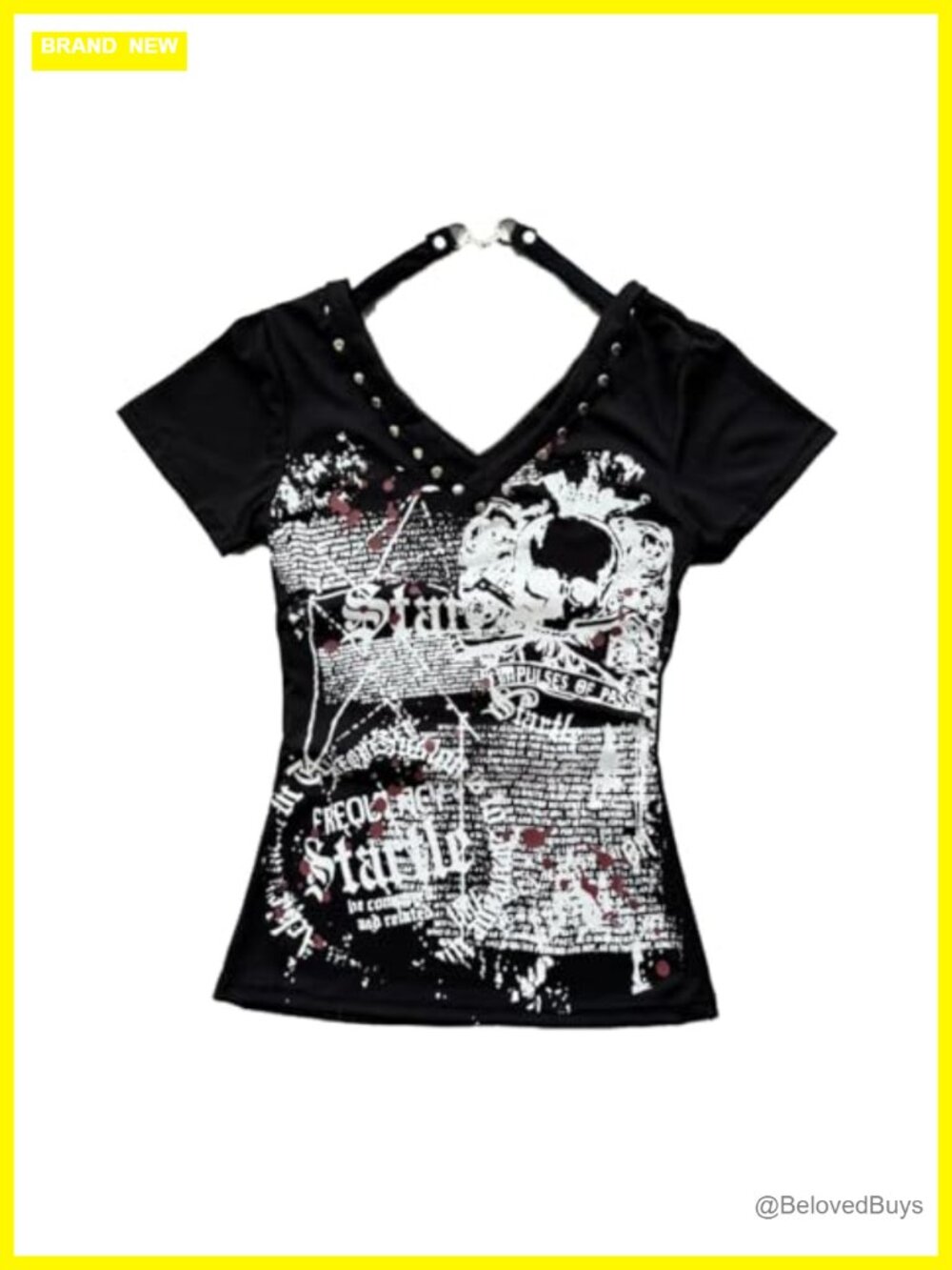 Womens Skull Graphic Crop Top Slim Fit Y2K Gothic Streetwear Tee